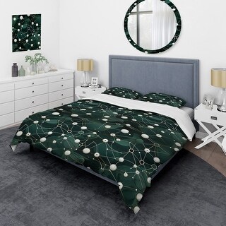 Designart "Green Popart Techno Tangles" White Glam Bedding Cover Set